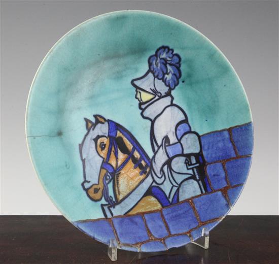 A Clarice Cliff Knight Errant pattern dish, 9in., faults